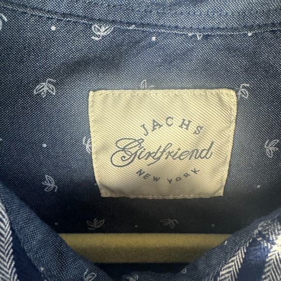 Jachs Girlfriend Womens Flannel Shirt Large Blue White Plaid Button Up EUC - Picture 2 of 10